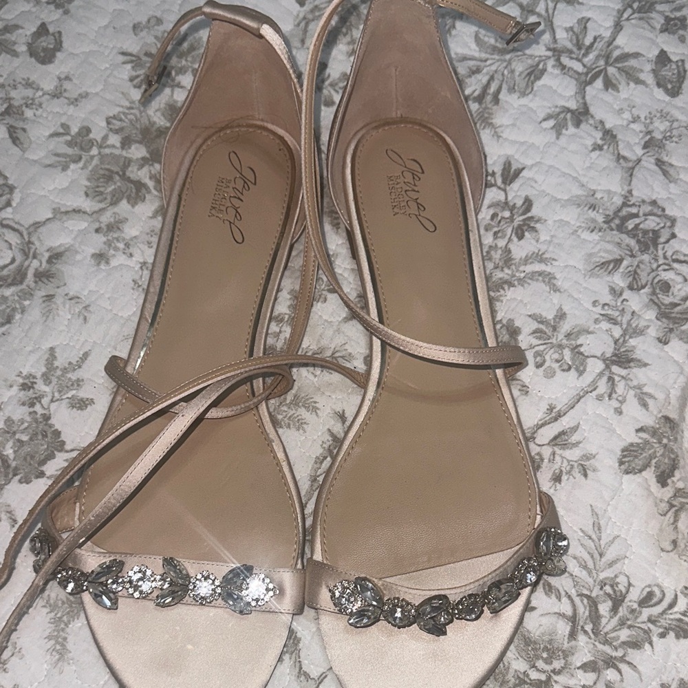 Jewel Badgley Mischka Nude Sandals with Crystal Embellishments